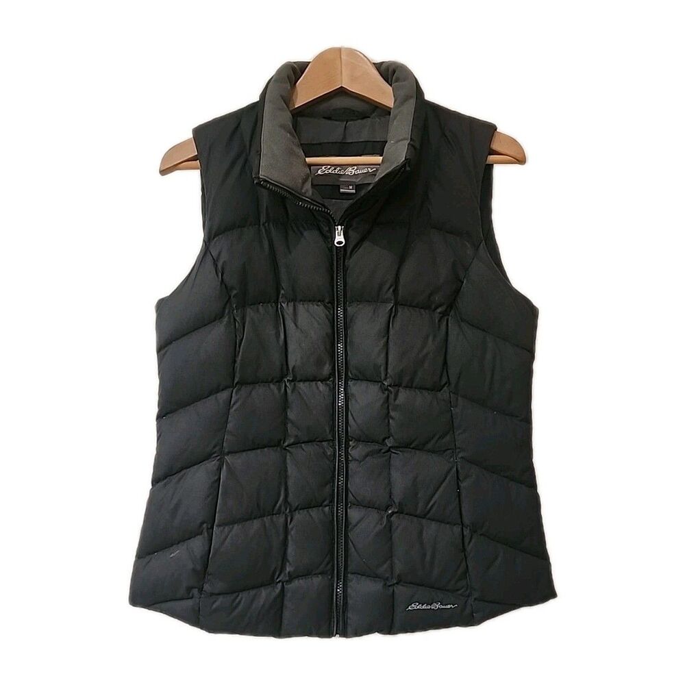 Eddie Bauer EB650 Goose Down Puffer Vest Womens Medium Black Full Zip Outdoors